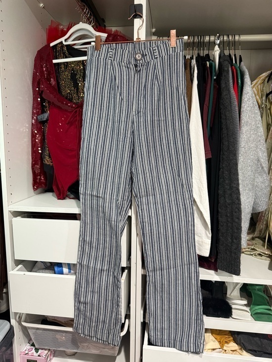 Pants - Striped Blue  Straight-Leg Pants